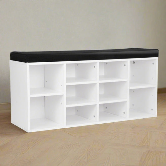10 Pairs Shoe Cabinet Rack Storage Organiser Shelf Stool Bench Wood - White