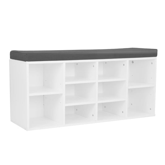 Shoe Rack Cabinet Organiser Grey Cushion Sttol Bench Ottoman - 104 X 30 X 45 - White