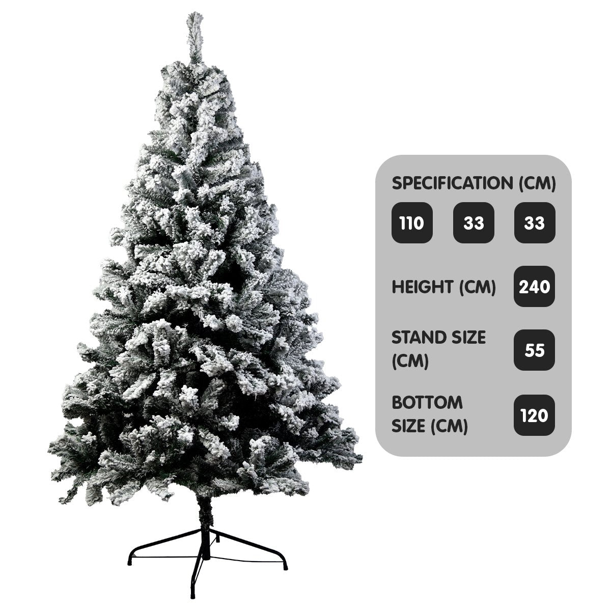 8ft 2.4m 1500 Tips Snow-Tipped Artificial Christmas Tree