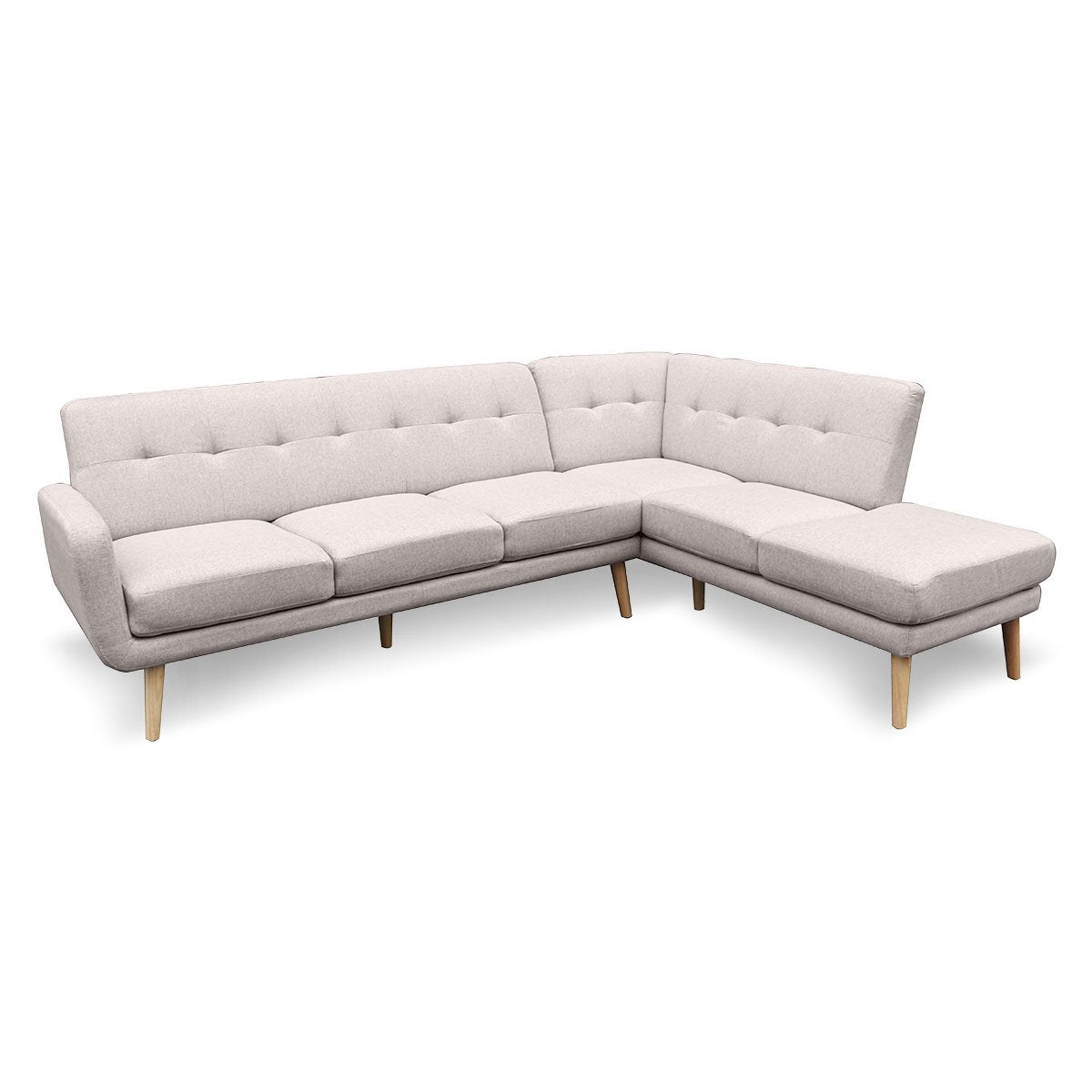 Marisol 6-Seater L-Shaped Faux Linen Wooden Corner Sofa with Right Chaise - Light Grey