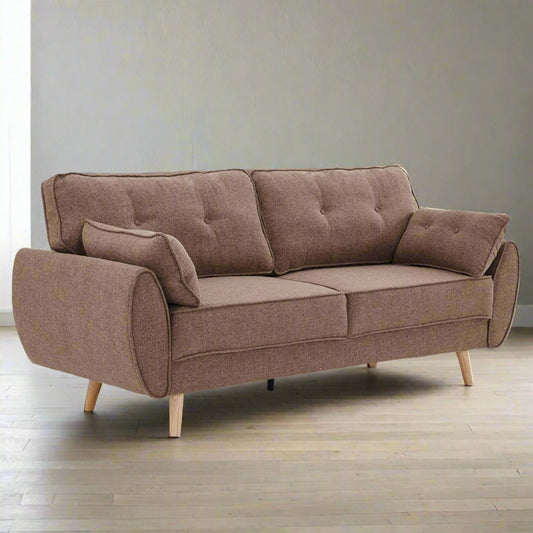 Mariah 3-Seater Linen Fabric Futon Modular Sofa Bed Suite - Brown