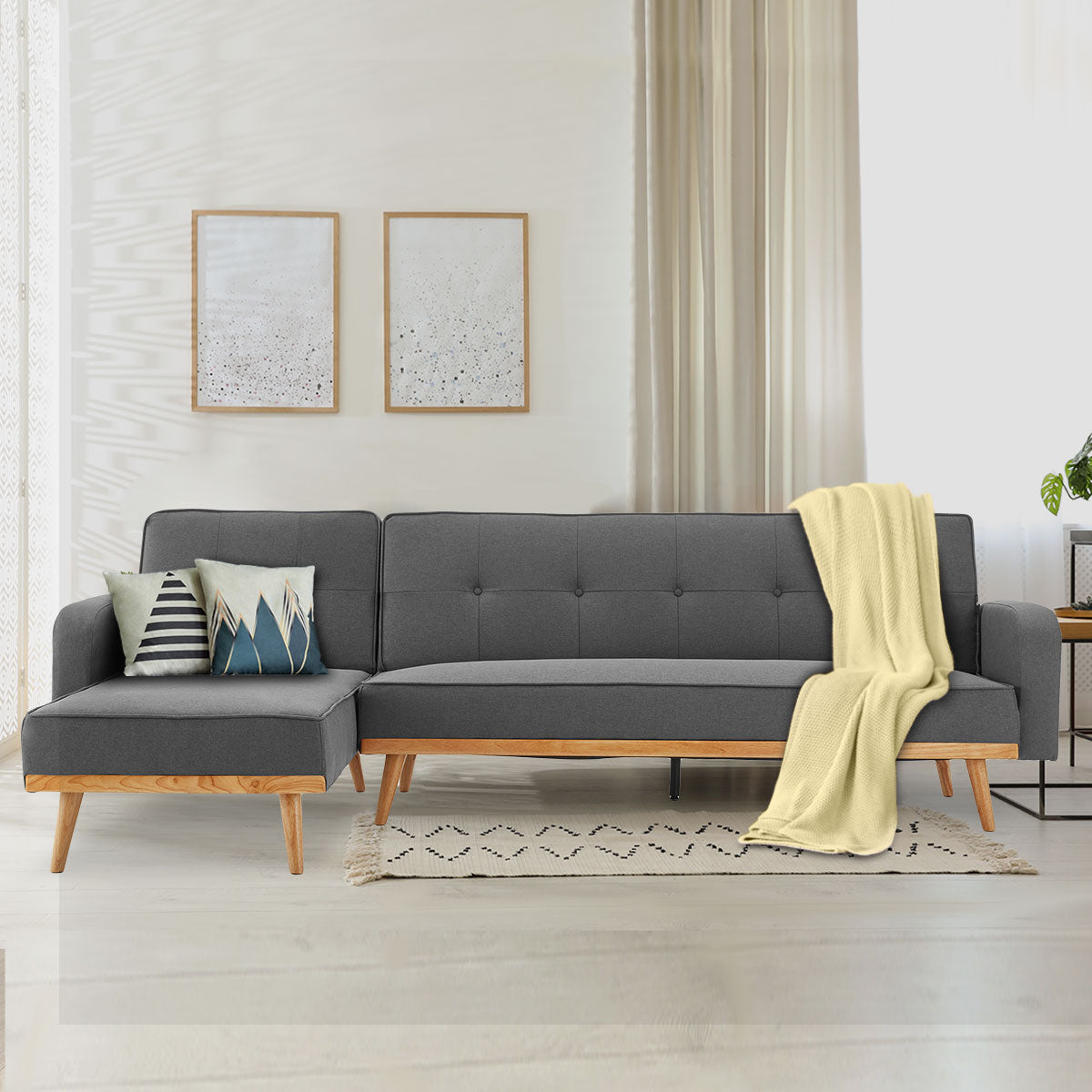 Meredith 3-Seater Corner Sofa Bed with Chaise Lounge - Dark Grey