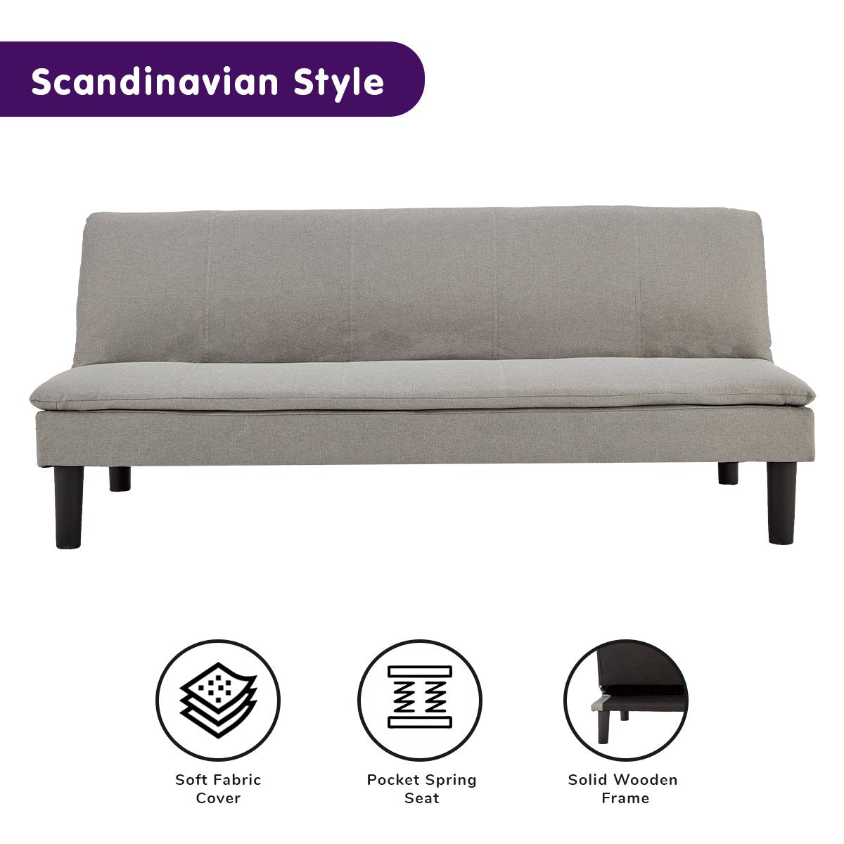Monroe 3-Seater Faux Linen Fabric Modular Sofa Bed Couch - Light Grey