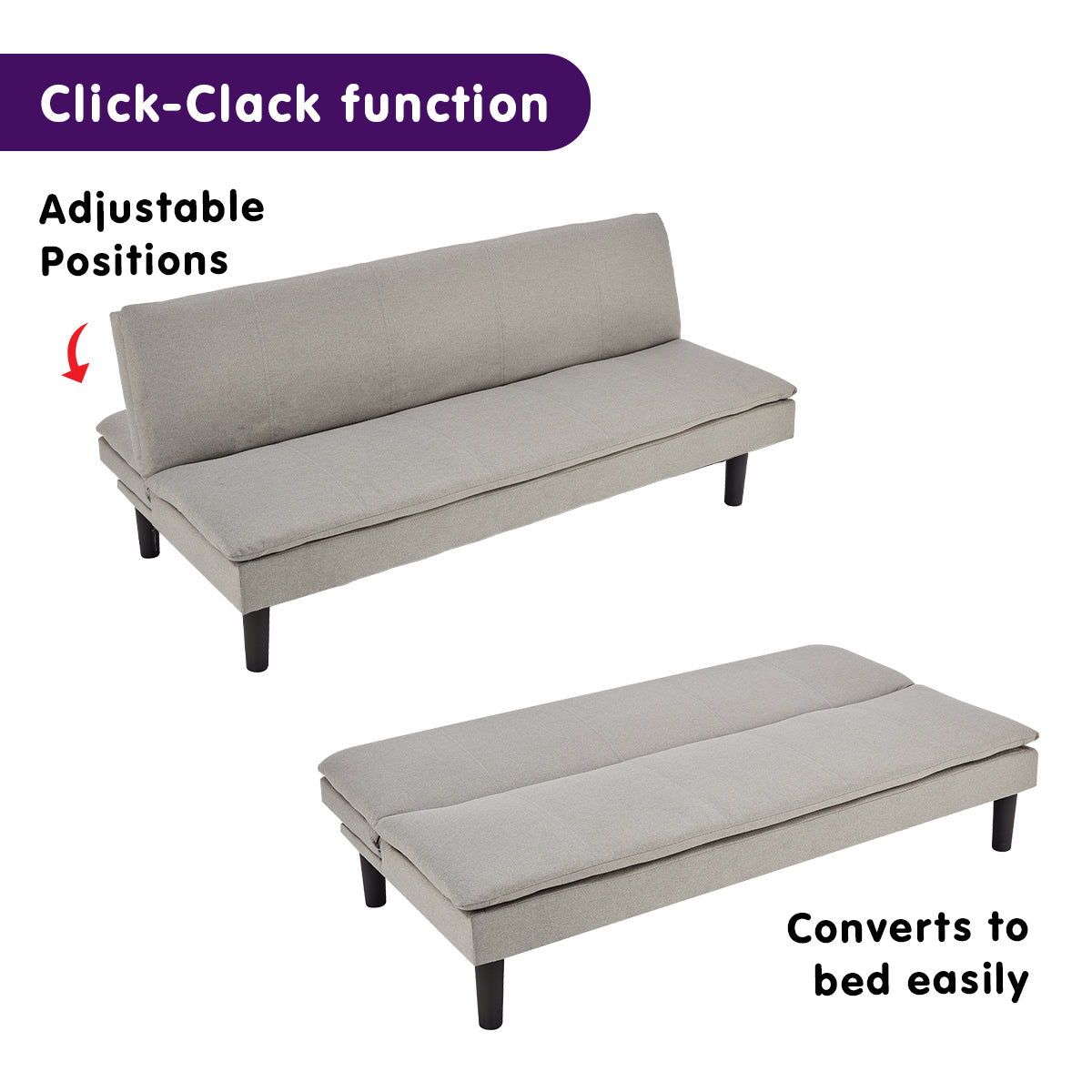 Monroe 3-Seater Faux Linen Fabric Modular Sofa Bed Couch - Light Grey