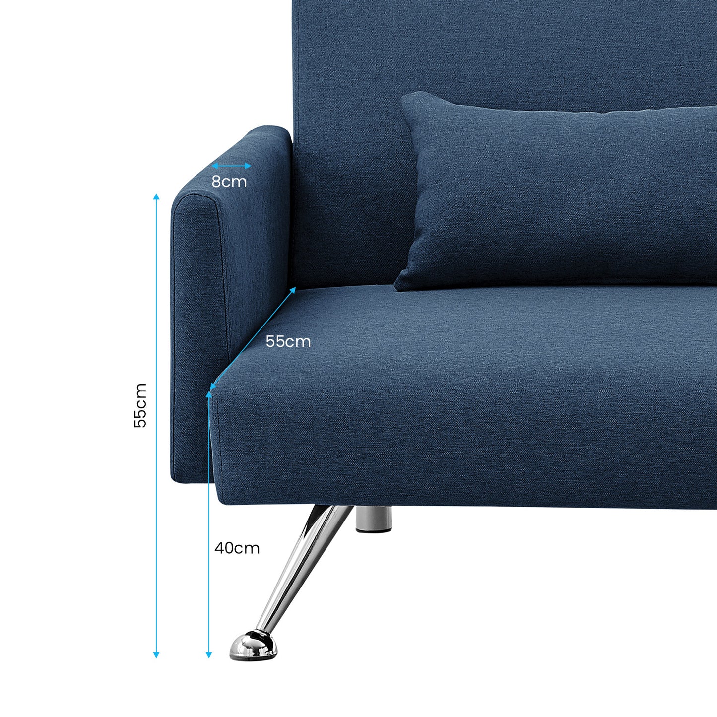 Merritt 3-Seater Chaise Sofa Bed with 3 Pillows - Blue