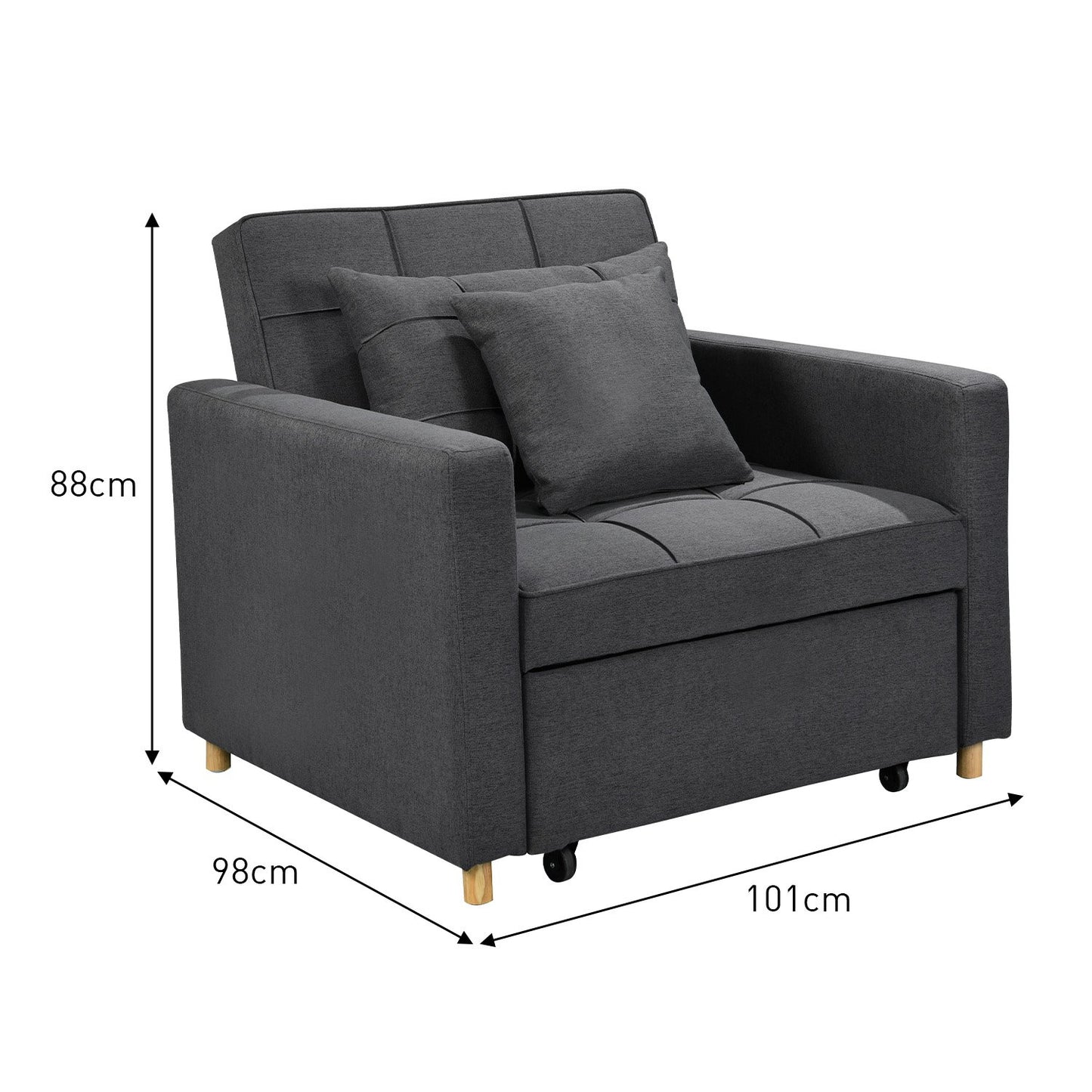 Mindy 3-in-1 Convertible Lounge Chair Bed - Dark Grey