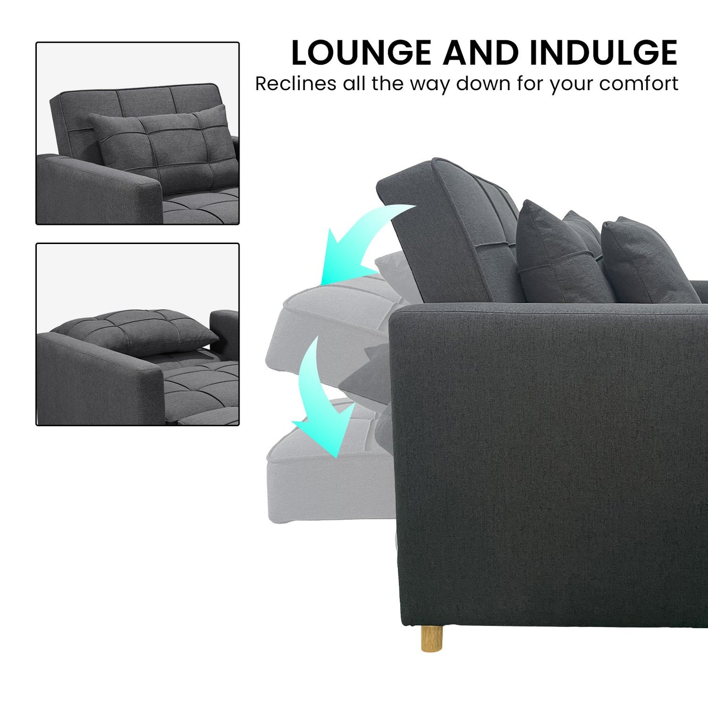 Mindy 3-in-1 Convertible Lounge Chair Bed - Dark Grey