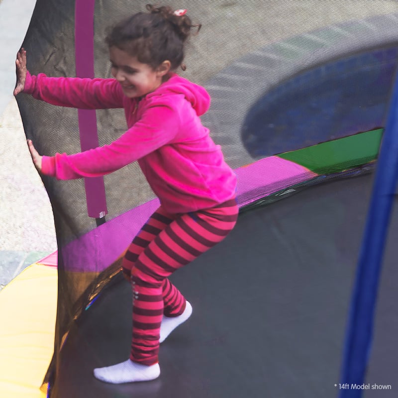 Kahuna Trampoline for Kids 8FT Outdoor Children with Safety Enclosure Mat Pad Net Ladder Basketball Hoop Set - Rainbow
