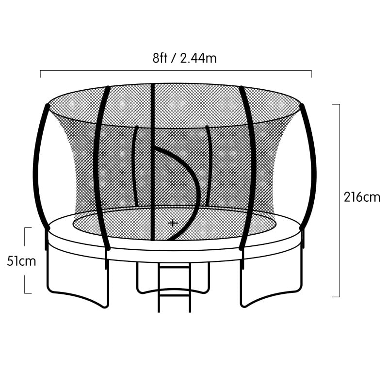 Kahuna Trampoline for Kids 8FT Outdoor Children with Safety Enclosure Mat Pad Net Ladder Basketball Hoop Set - Rainbow