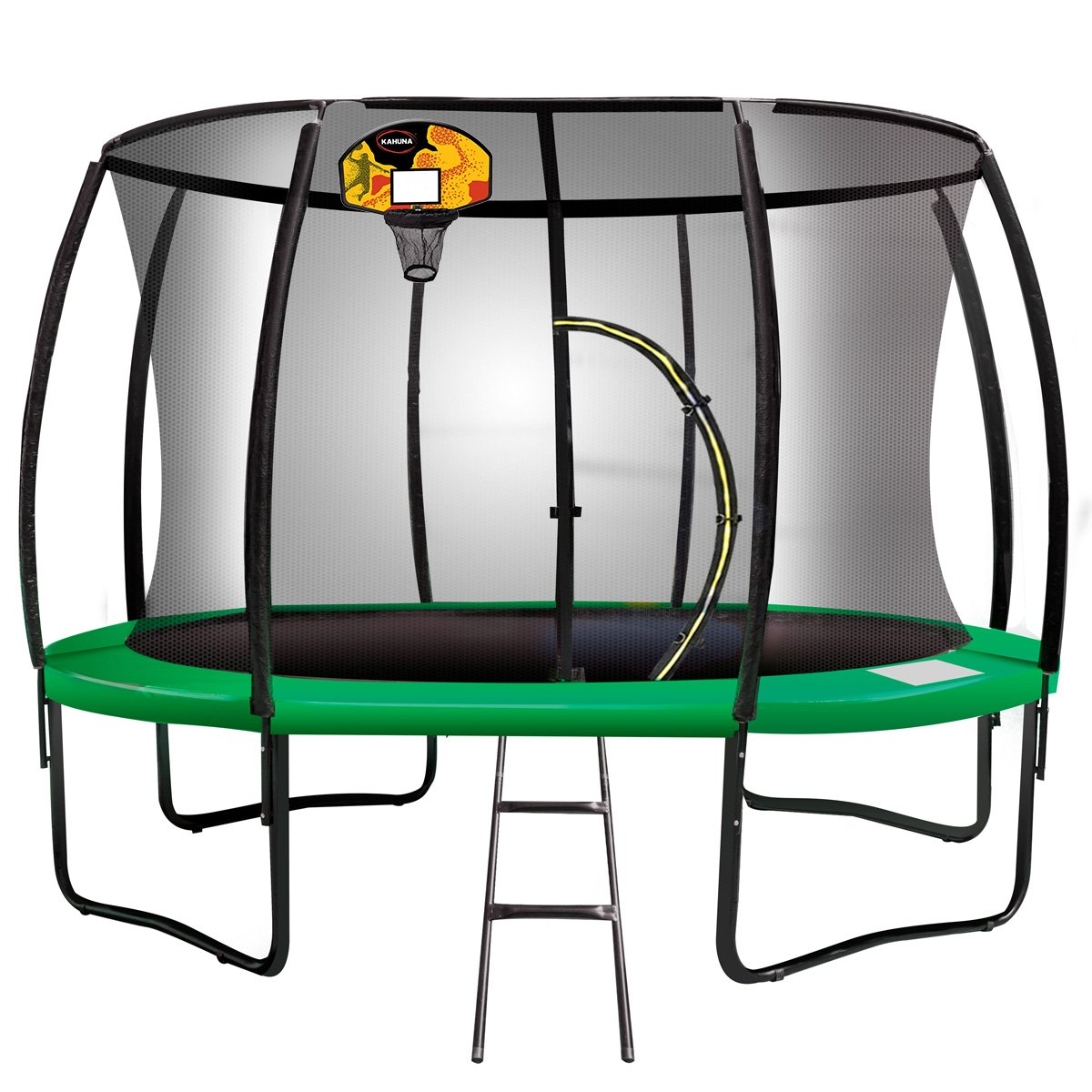 12ft Outdoor Trampoline Kids Children With Safety Enclosure Pad Mat Ladder Basketball Hoop Set - Green