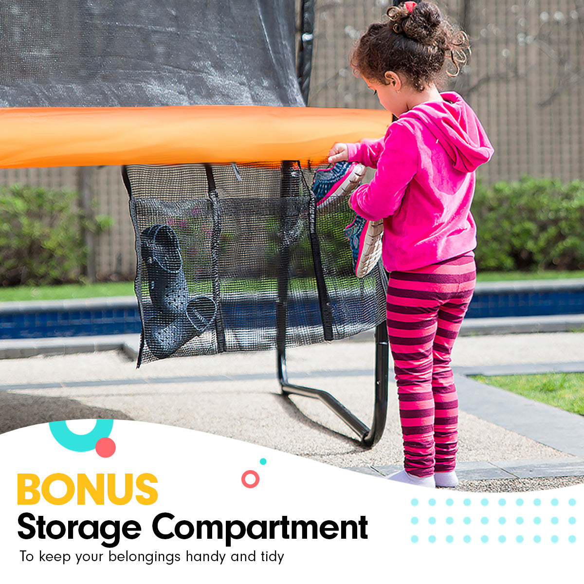 12ft Outdoor Trampoline Kids Children With Safety Enclosure Pad Mat Ladder Basketball Hoop Set - Orange