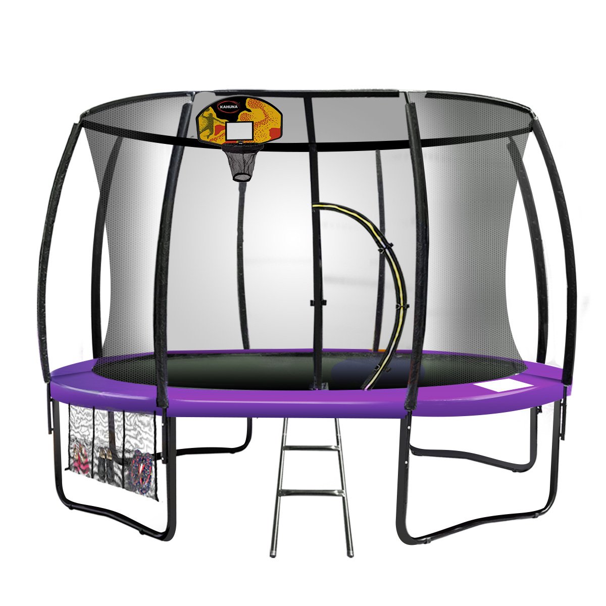12ft Outdoor Trampoline Kids Children With Safety Enclosure Pad Mat Ladder Basketball Hoop Set - Purple