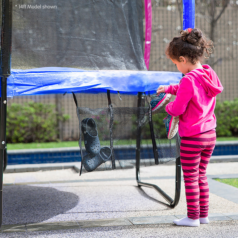 12ft Outdoor Trampoline Kids Children With Safety Enclosure Pad Mat Ladder Basketball Hoop Set - Rainbow