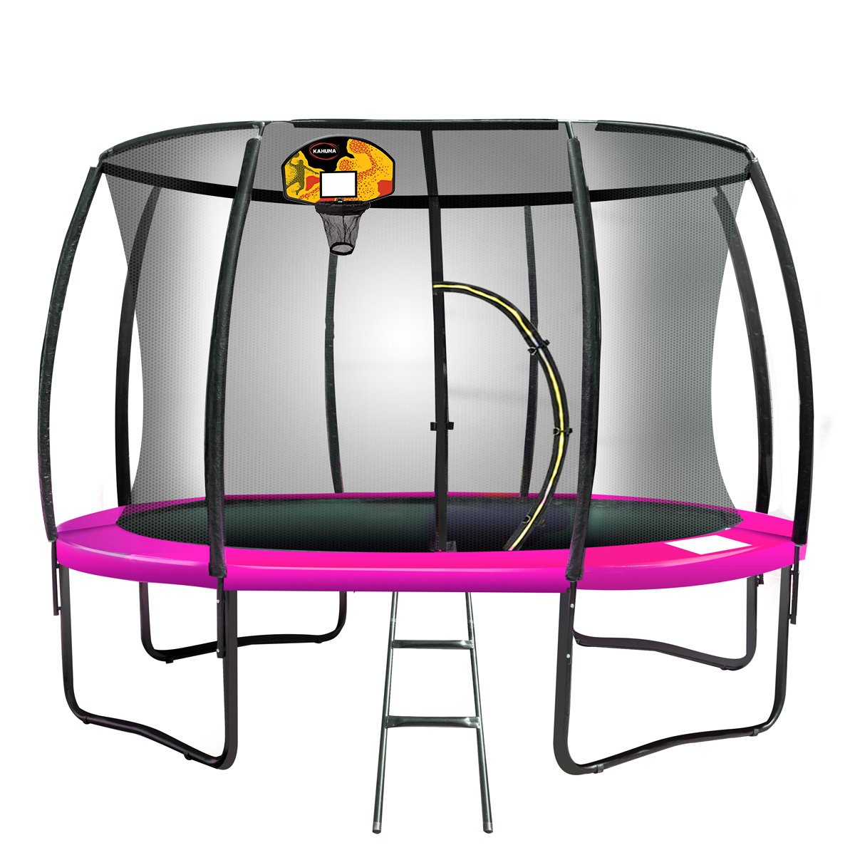 Kahuna Trampoline for Kids 14FT Outdoor Children with Safety Enclosure Pad Mat Ladder Basketball Hoop Set - Pink