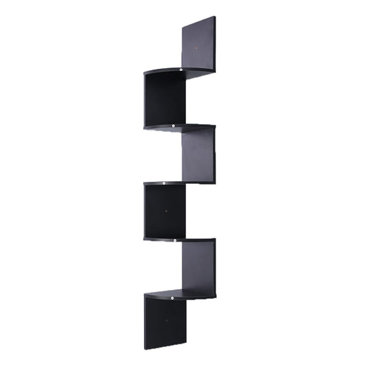 5 Tier Corner Wall Shelf Display Shelves Dvd Book Storage Rack Floating Mounted - Black