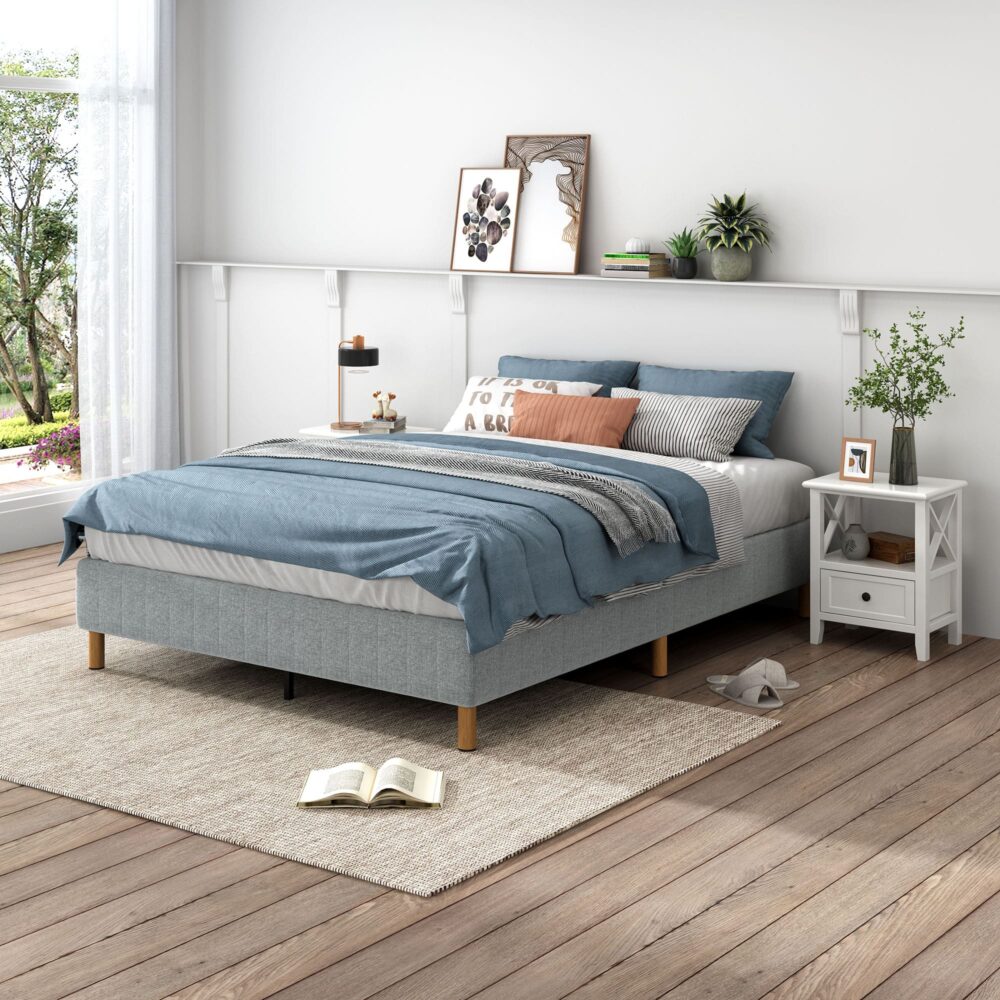 Vera Ensemble Bed Base Mattress Foundation with Metal Stats - Light Grey King