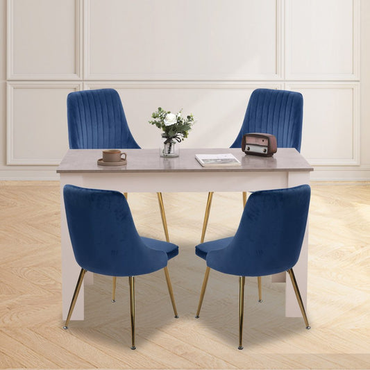 5-Piece Elvio Blue Dining Table & Chair Set Rectangular Velvet
