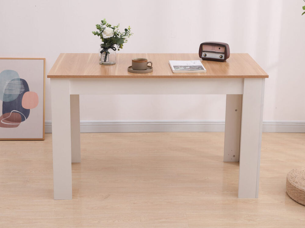 Dining Table Rectangular Wooden 120M - Wood & White