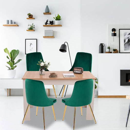 5-Piece Elvio Green Dining Table & Chair Set Rectangular Velvet