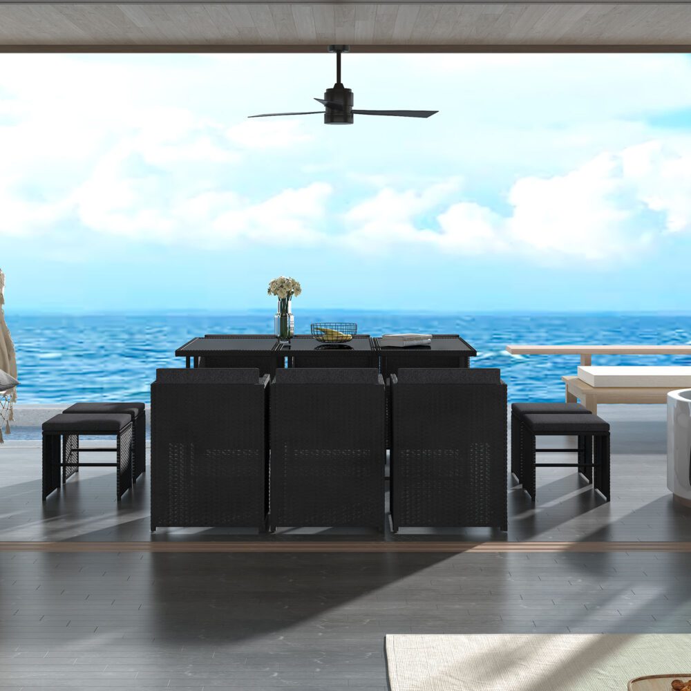 Drew 10-Seater Outdoor Furniture Setting 11-Piece Dining Set - Black