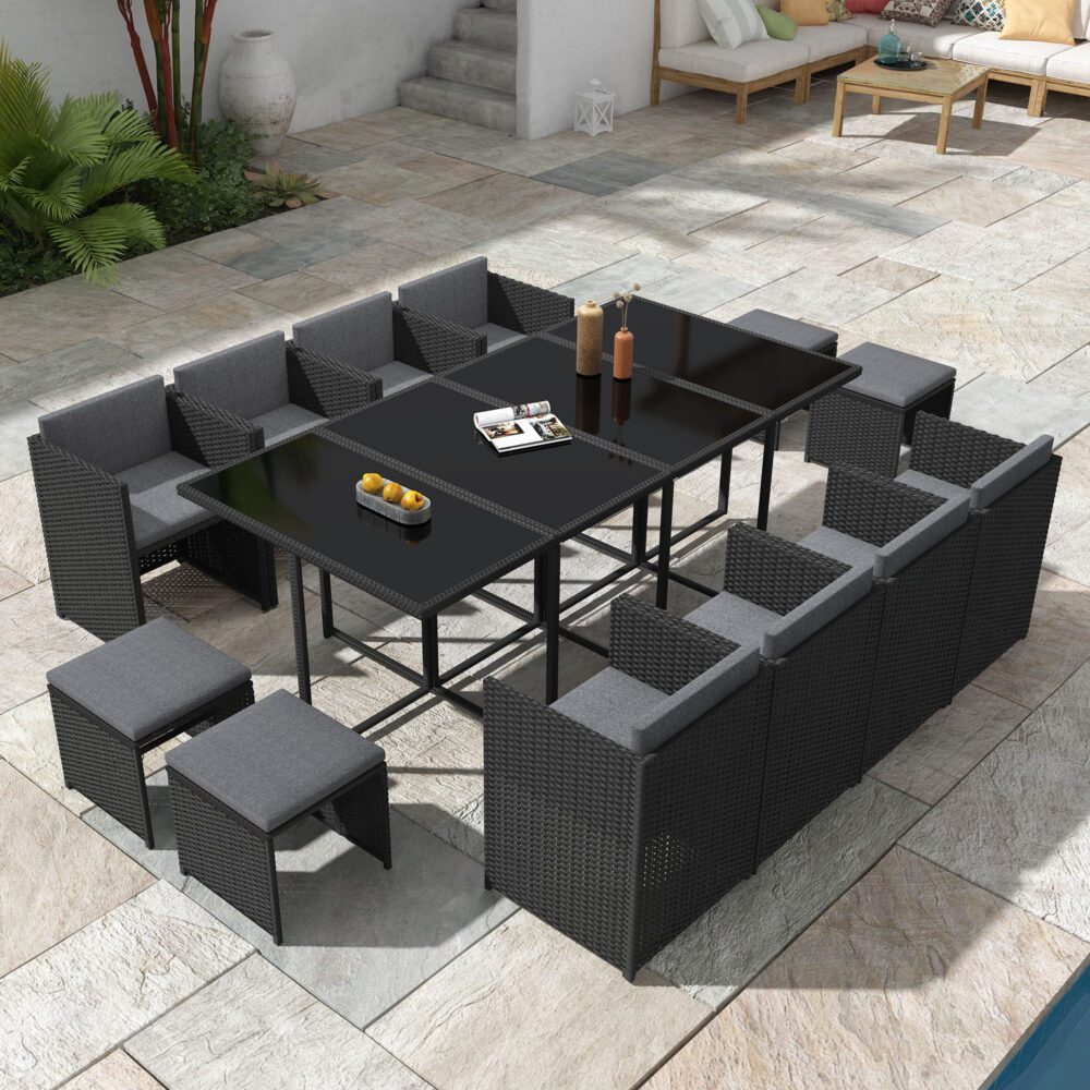 Drew 12-Seater Outdoor Furniture Setting 13-Piece Dining Set - Black