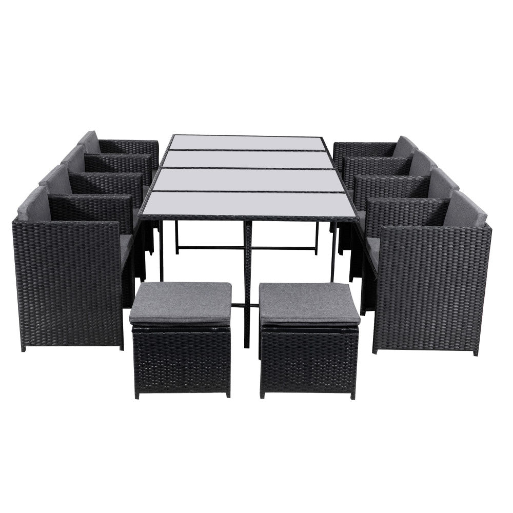 Drew 12-Seater Outdoor Furniture Setting 13-Piece Dining Set - Black