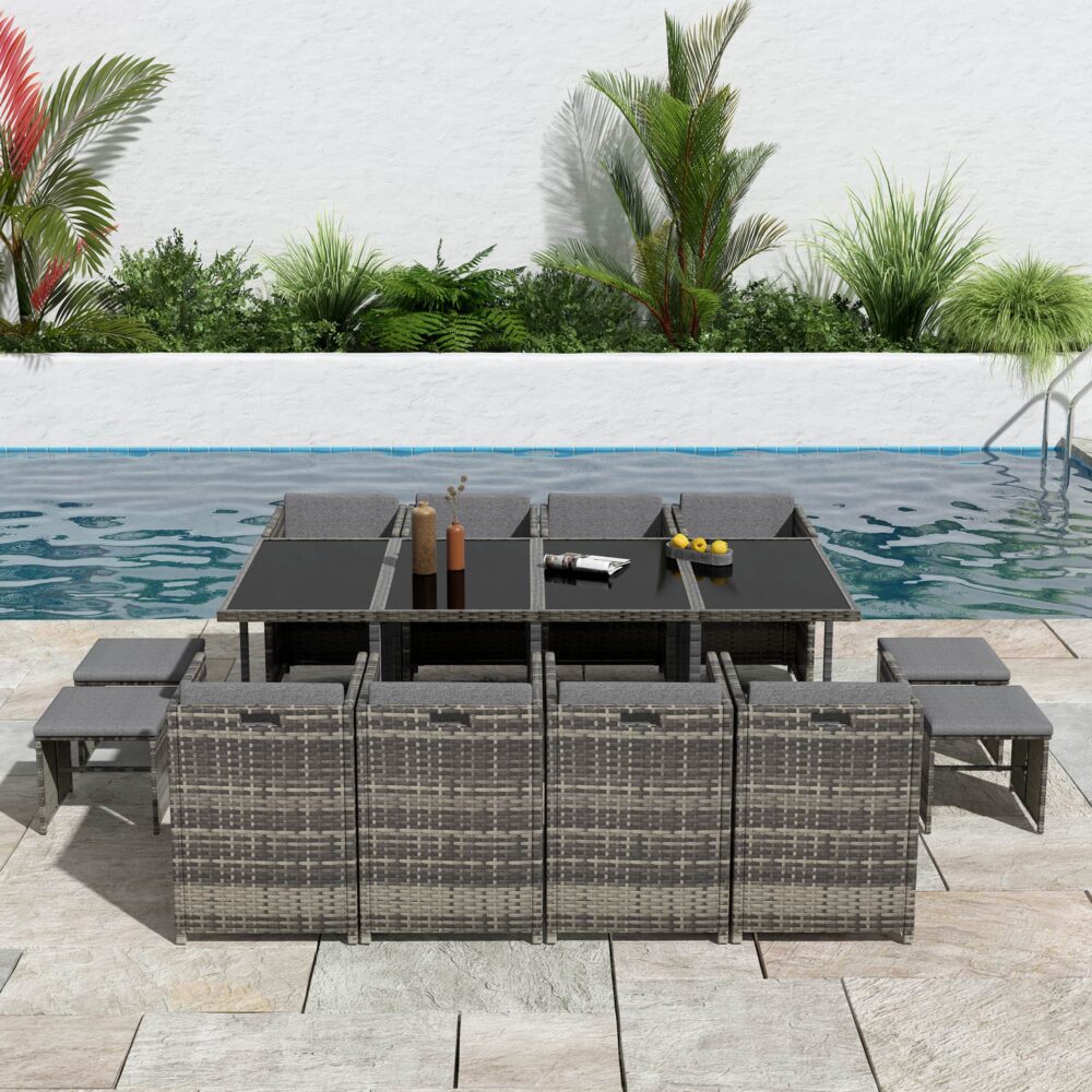 Drew 12-Seater Outdoor Furniture Setting 13-Piece Dining Set - Grey