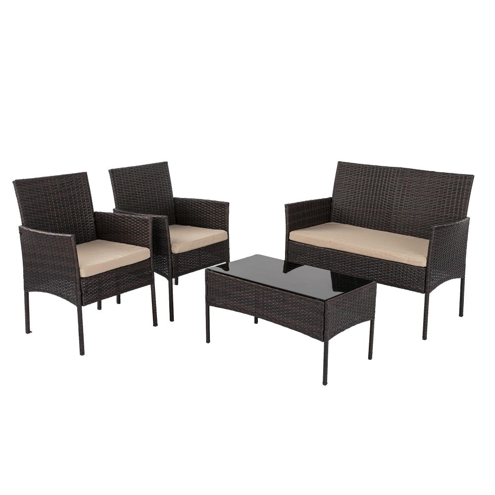 Avery 4-Seater Wicker 4-Piece Outdoor Lounge Set - Black