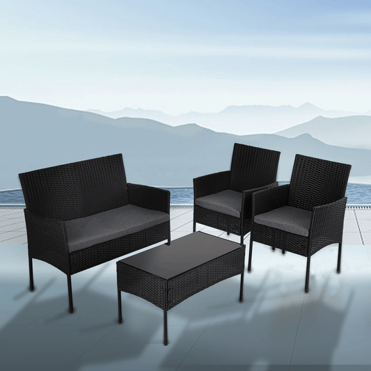 Avery 4-Seater Wicker 4-Piece Outdoor Lounge Set - Black
