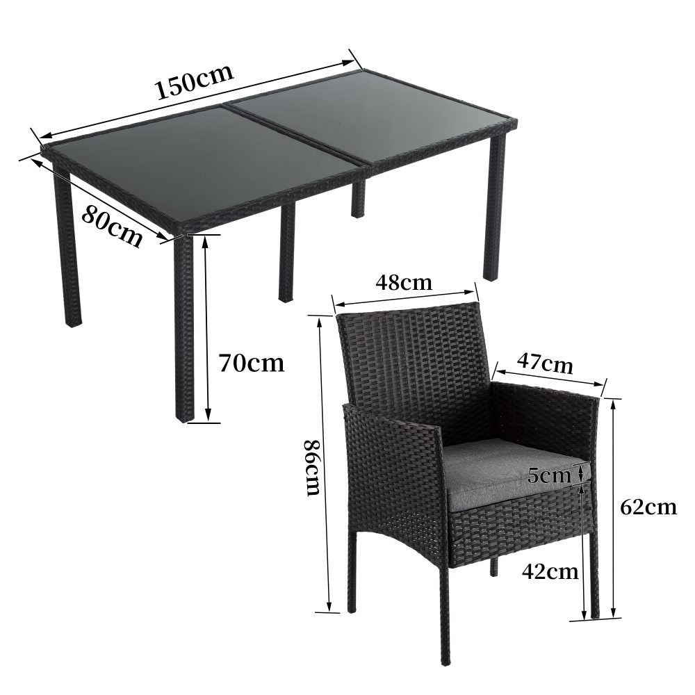 Larkin 6-Seater Minimalist Wicker 7-Piece Dining Set - Black