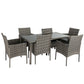 Lowry 6-Seater Rural Style Wicker 7-Piece Dining Set - Grey