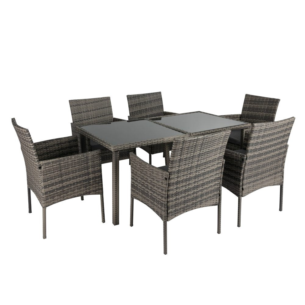 Lowry 6-Seater Rural Style Wicker 7-Piece Dining Set - Grey