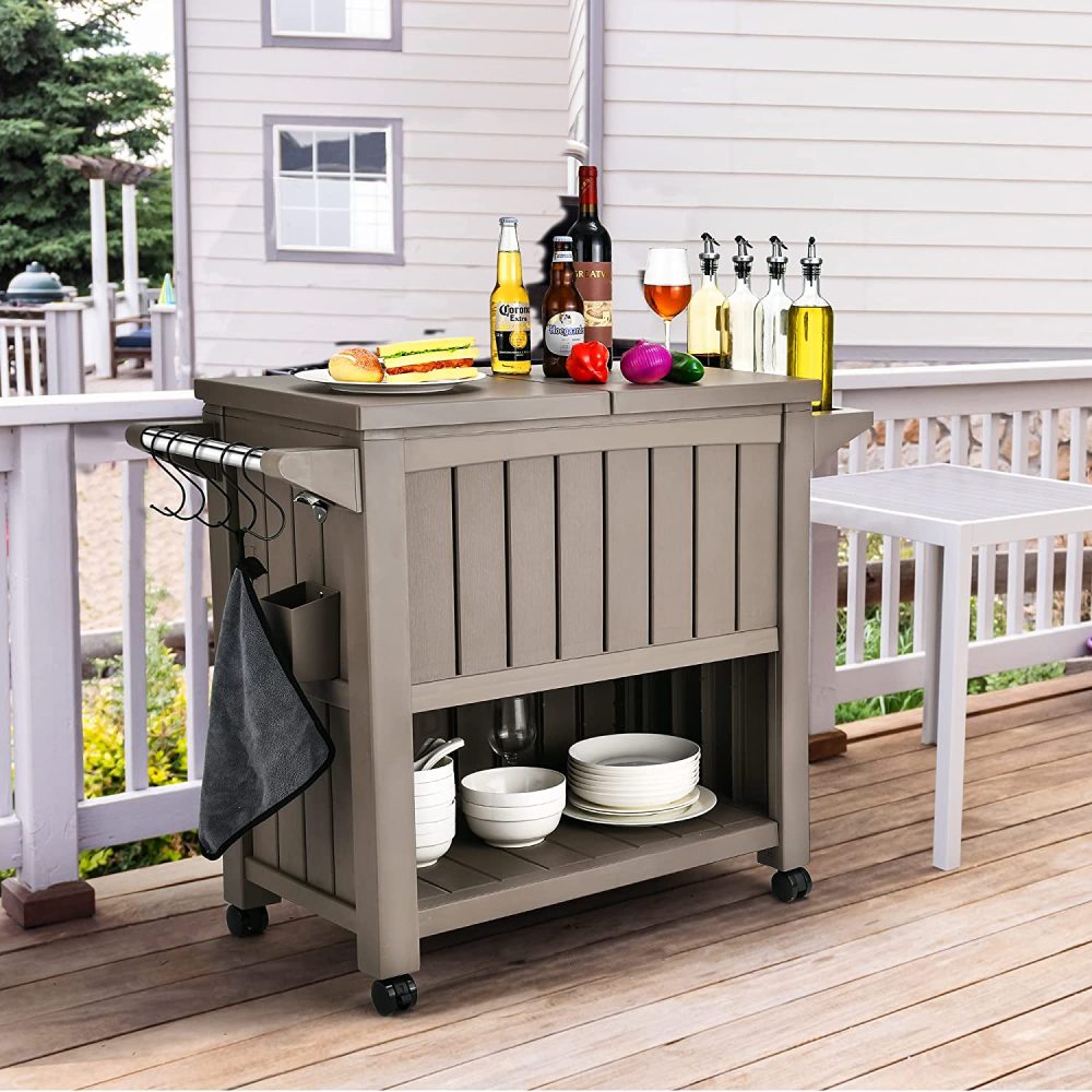 Kyle Garden Bar Serving Cart With Cooler - Taupe