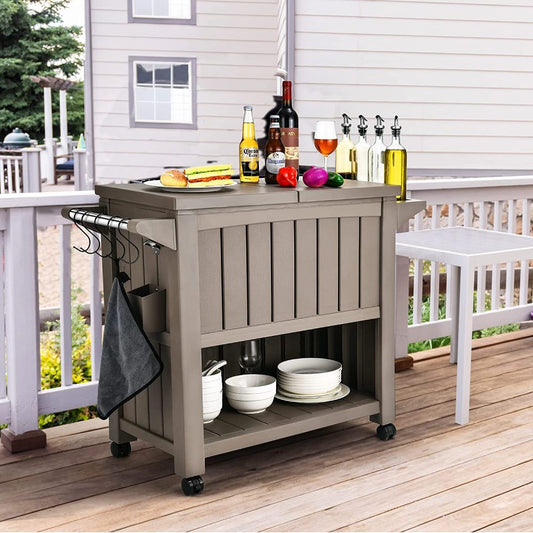 Kyle Garden Bar Serving Cart With Cooler - Taupe