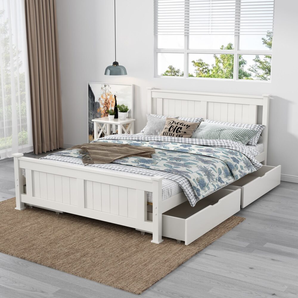 Leah Set of 2 Wooden Bed Frame Storage Trundle Drawers - White
