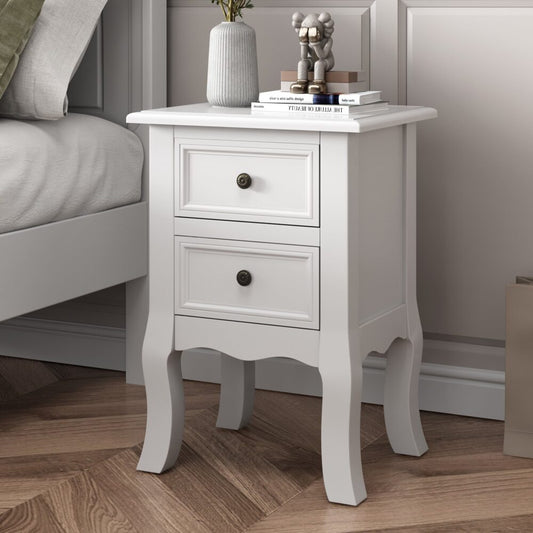 Set of 2 Kamloops Wooden Bedside Tables French Nightstand with 2 Drawers - White