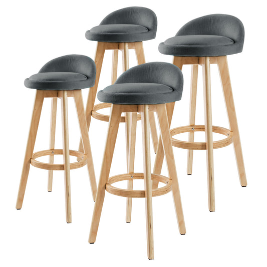 Set of 4 Aberdeen Wooden Bar Stool Dining Chair Fabric - Grey