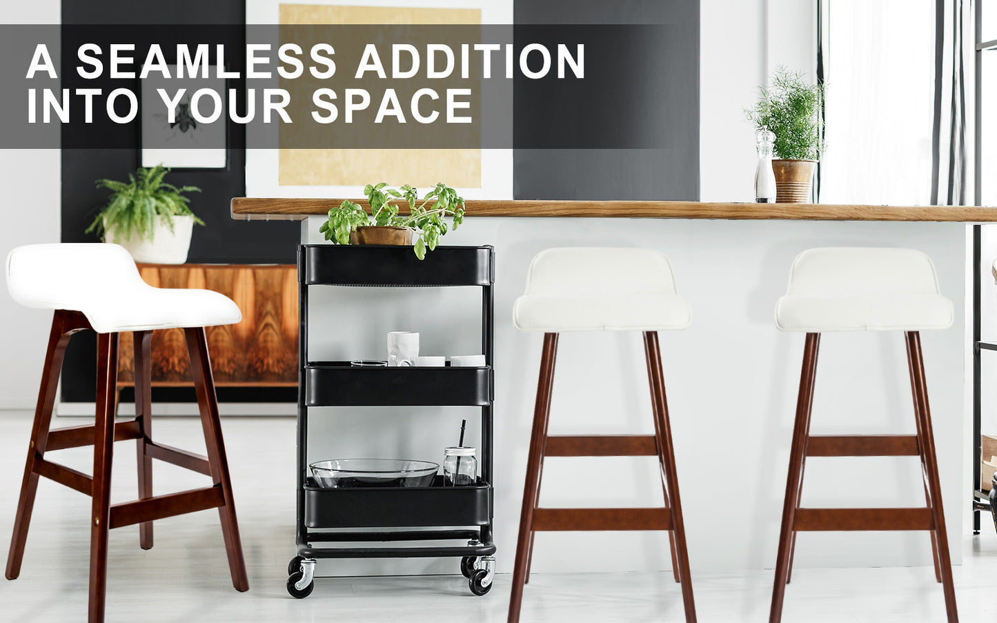 Set of 2 Cambridge Wooden Bar Stool Dining Chair Leather - White & Brown