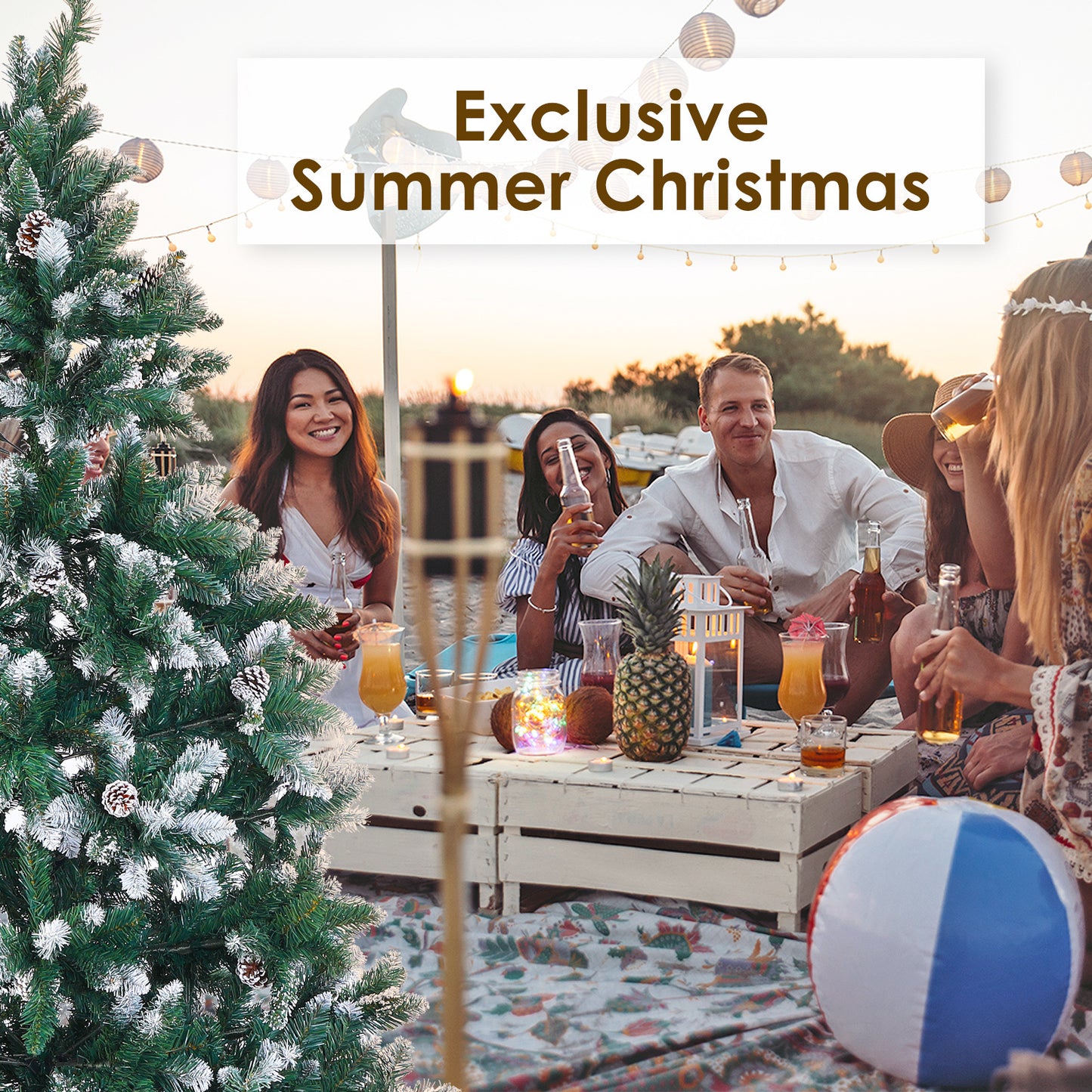 7ft 2.1m 1290 Tips Snowy Christmas Tree Xmas Pine Cones + Bauble Balls Green