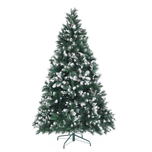 7ft 2.1m 1290 Tips Snowy Christmas Tree Xmas Pine Cones Green