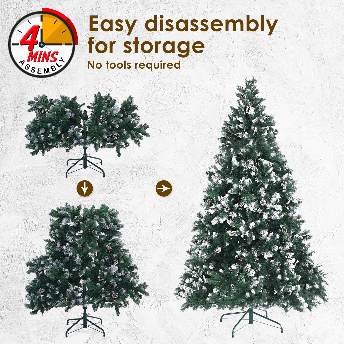7ft 2.1m 1290 Tips Snowy Christmas Tree Xmas Pine Cones Green