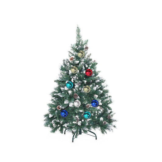 4ft 1.2m 390 Tips Snowy Christmas Tree Xmas Pine Cones + Bauble Balls Green
