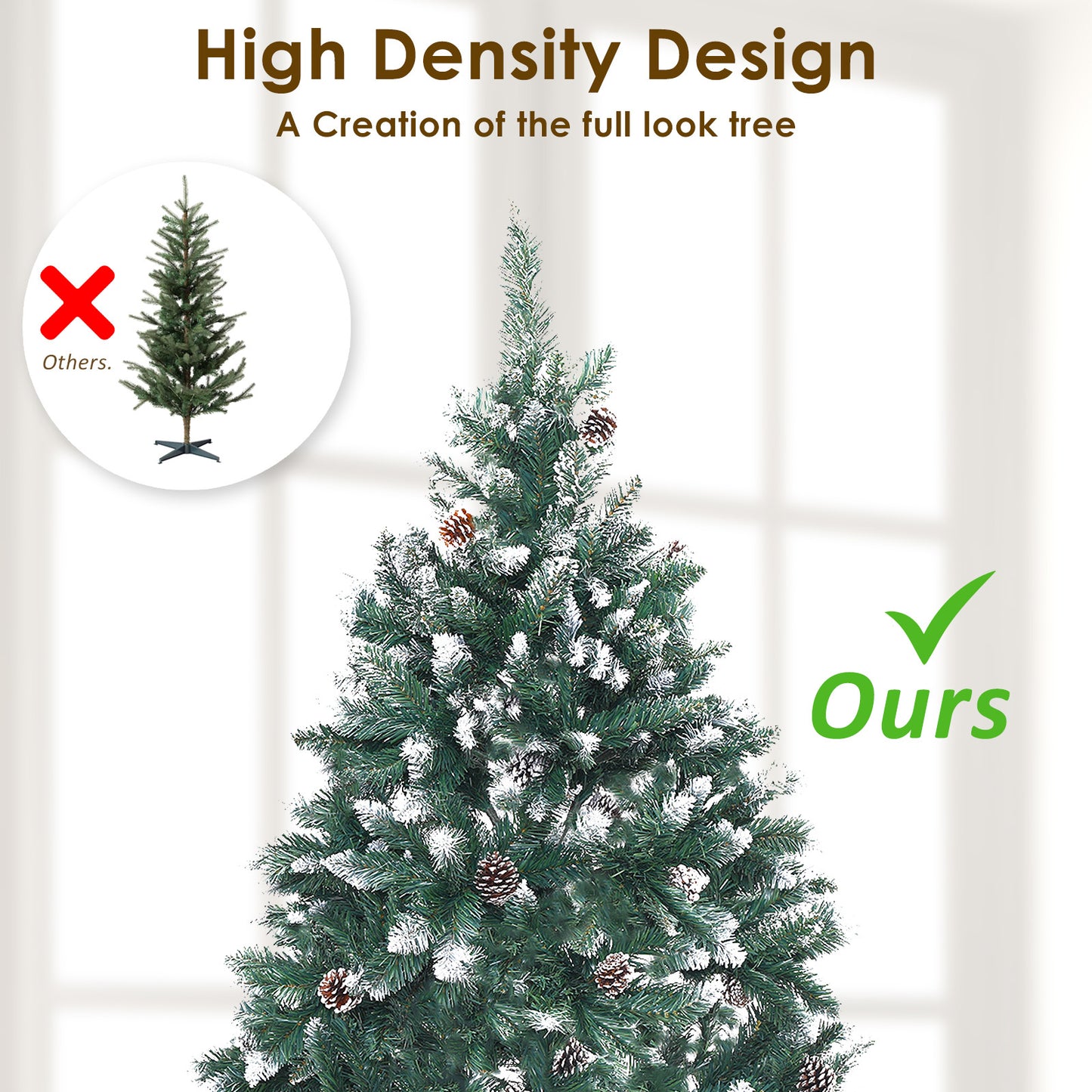 4ft 1.2m 390 Tips Snowy Christmas Tree Xmas Pine Cones Green
