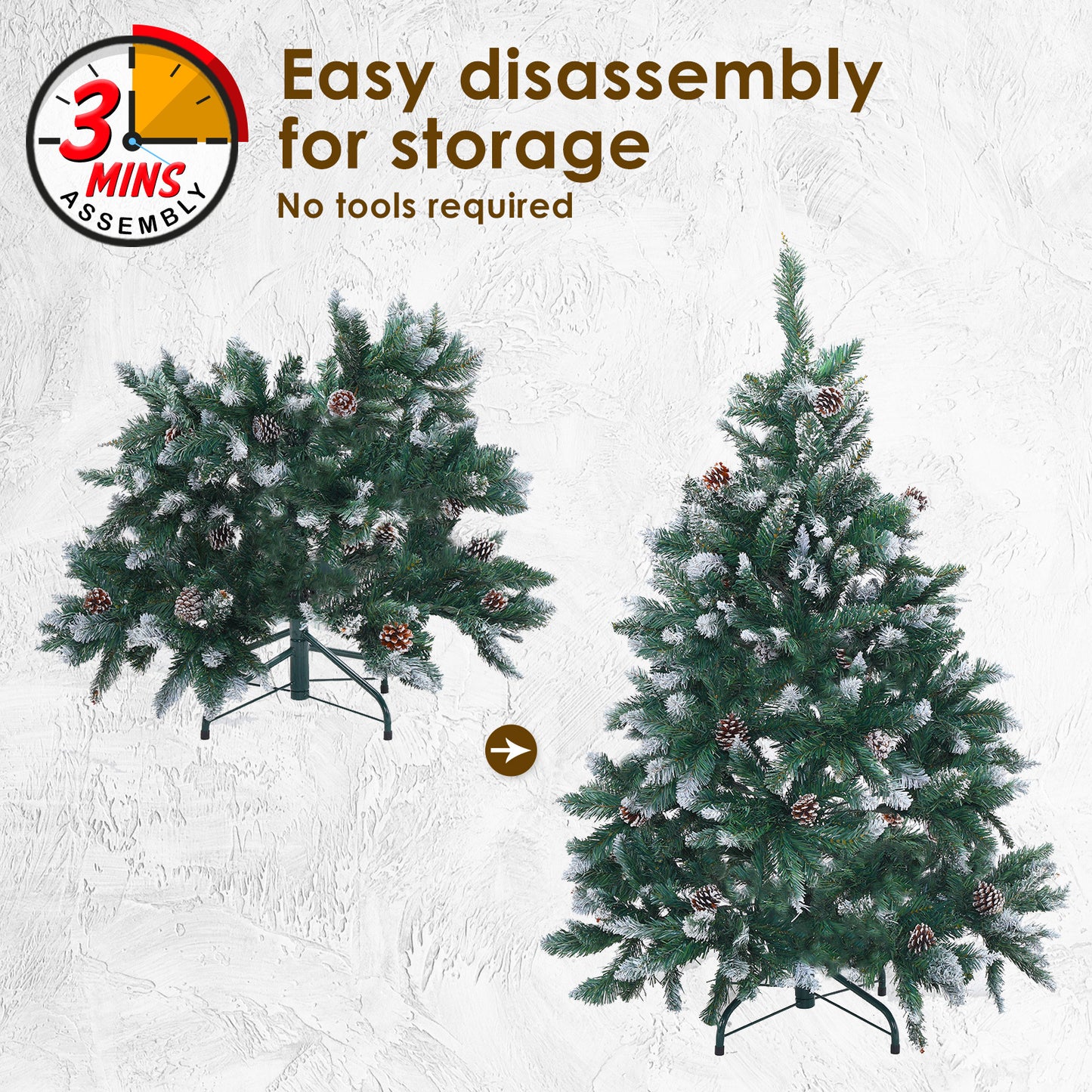 4ft 1.2m 390 Tips Snowy Christmas Tree Xmas Pine Cones Green