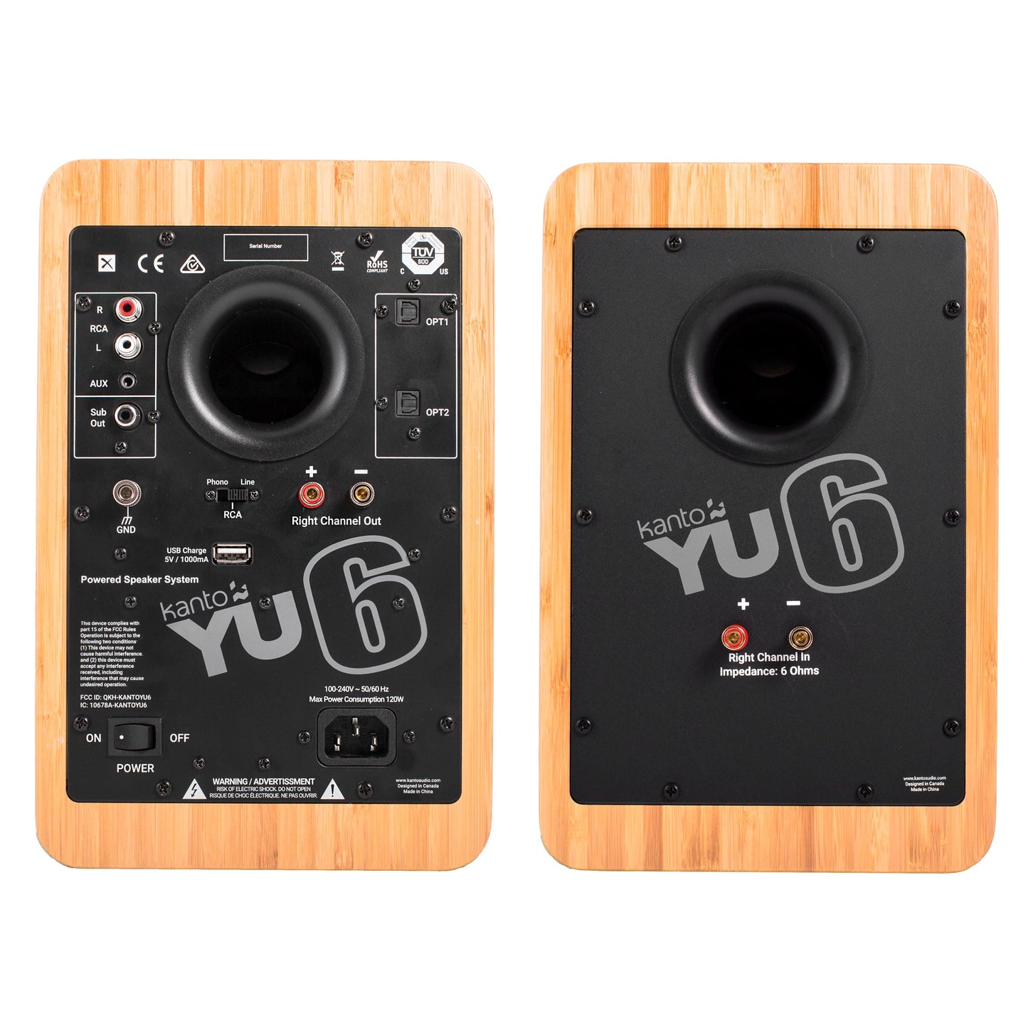 YU6 200W Powered Bookshelf Speakers With Bluetooth® And Phono Preamp - Bamboo