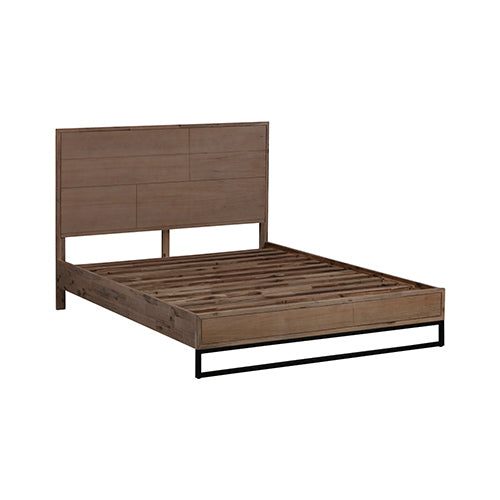 Elliana Solid Wood Acacia Veneered Steel Legs Bed Frame - Wood King