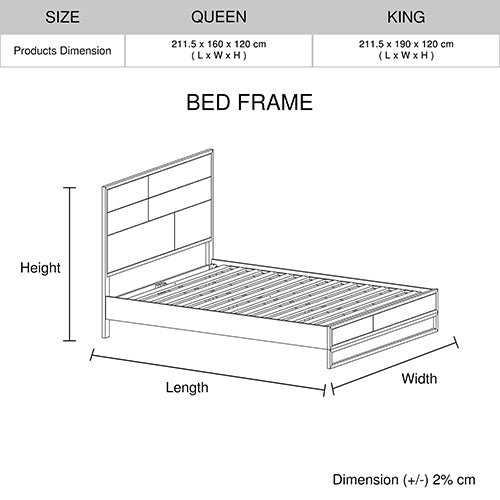 Elliana Solid Wood Acacia Veneered Steel Legs Bed Frame - Wood King