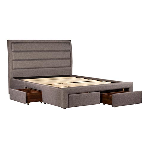 Zafina Storage Bed Frame Fabric Upholstery in with Drawers - Light Grey King