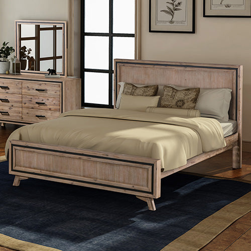 Gabriella Acacia Wood Silver Brush Wood Bed Frame - Natural Queen