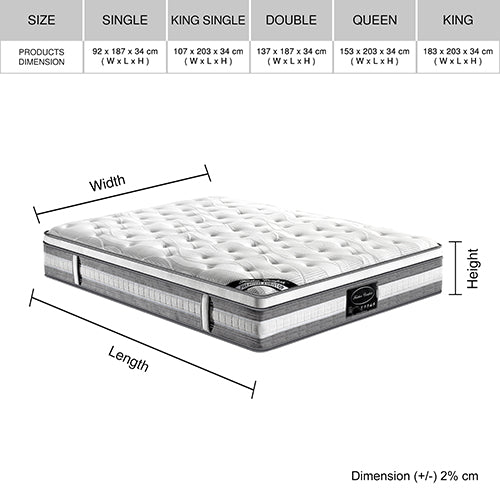 Caleb 34cm Mattress Euro Top Pocket Spring Coil with Knitted Fabric Medium Firm Thick - Single